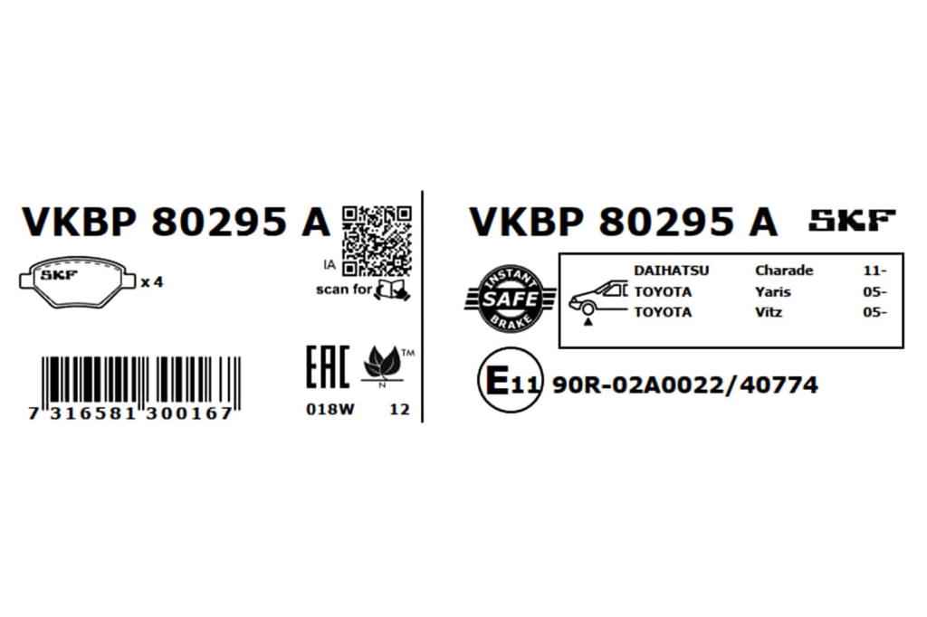 Jogo de 4 pastilhas de travão SKF ref. VKBP 80295 A